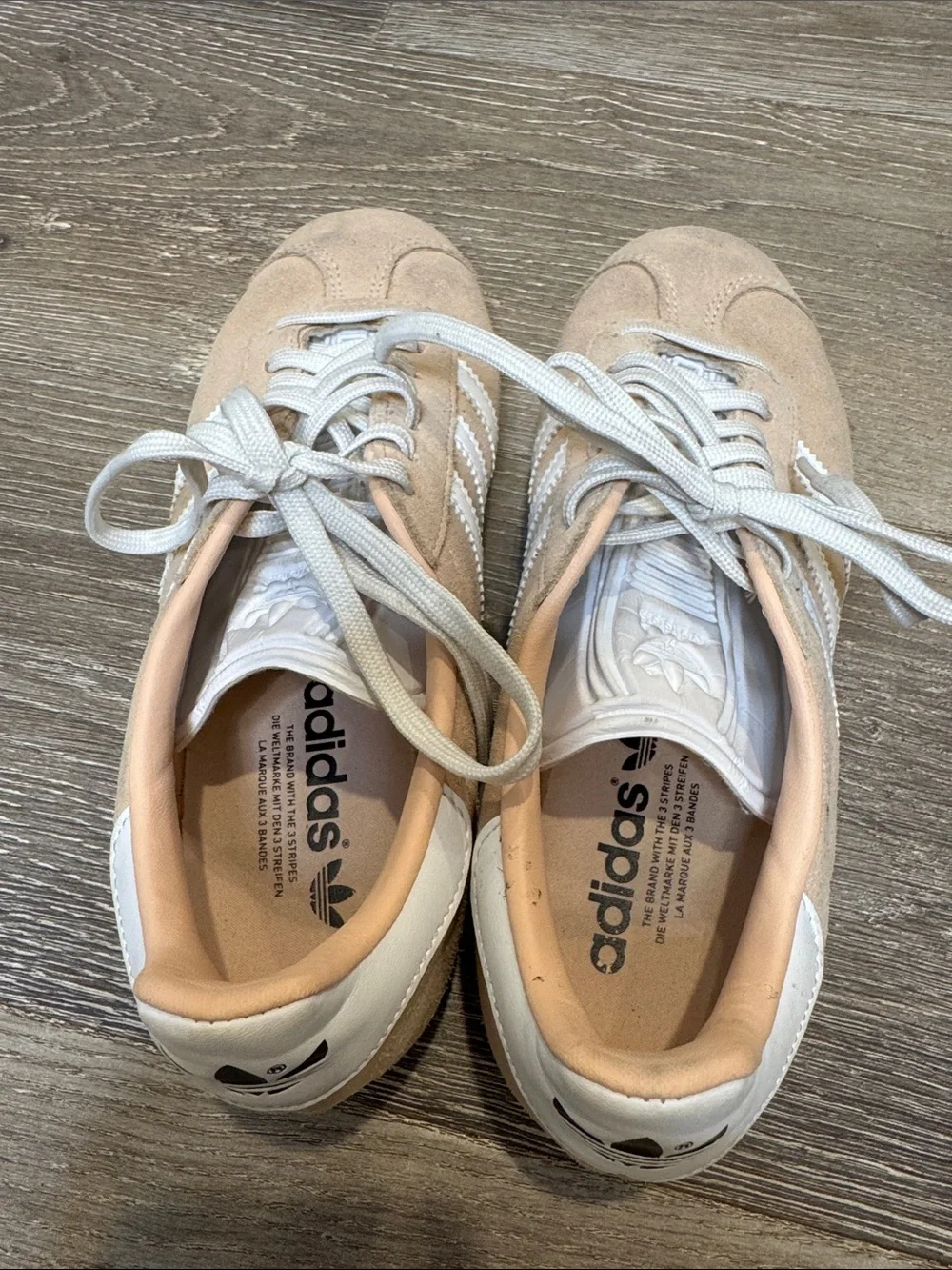 adidas Gazelle Pink Beige Suede Sneakers with White Stripes